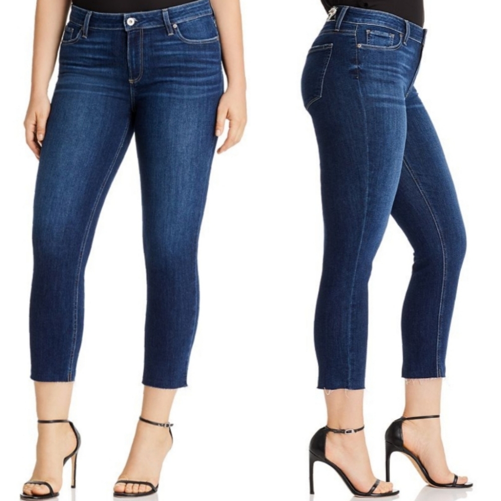 Paige skinny frayed blue jeans